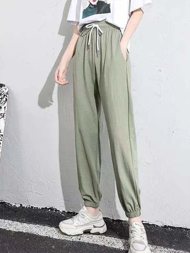 Pantalones de chándal harem lujosos y cómodos con cordón