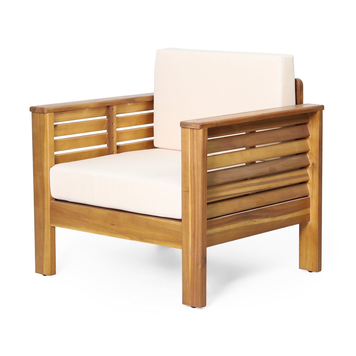 ( Set of 2) Outdoor Acacia Wood Club Chairs with Cushions, Teak+Beige, 27.75"D x 32"W x 27.75"H - Korvel