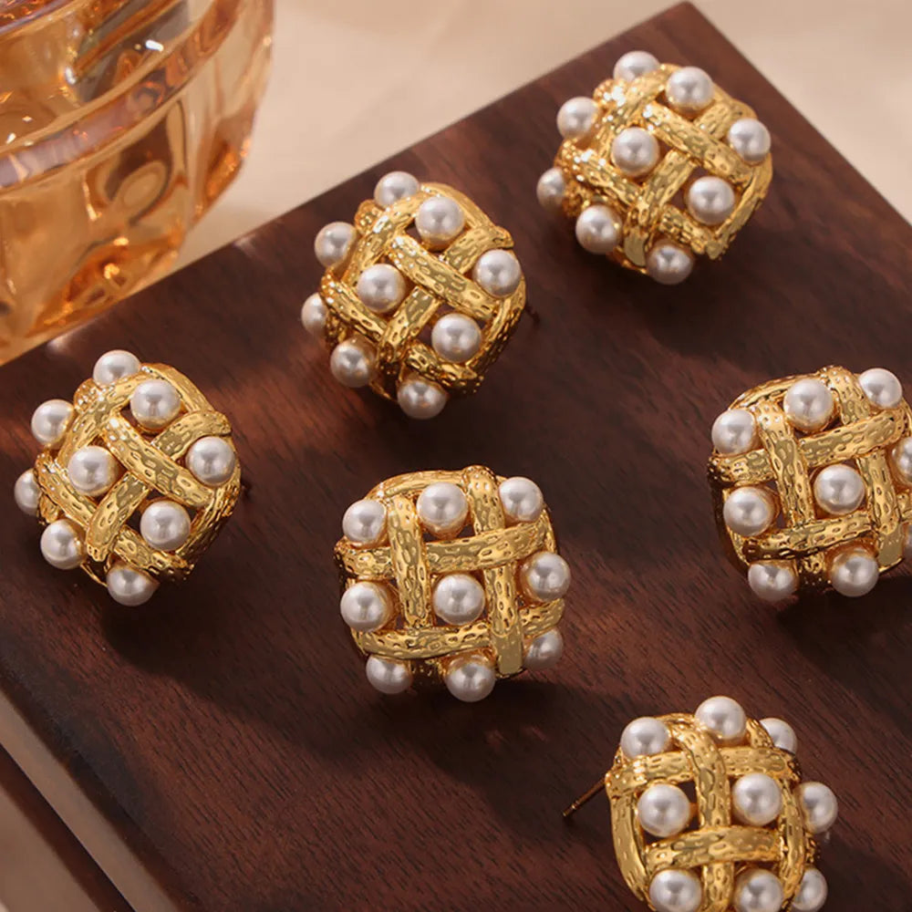 Copper Shell Pearl Stud Earrings - Korvel