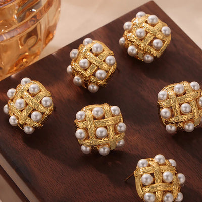 Copper Shell Pearl Stud Earrings - Korvel