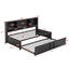 Metal Twin Size Daybed with Trundle, Storage & USB Ports - Black
