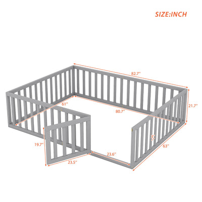 Queen Size Wood Floor Bed Frame with Fence and Door Gray(OLD SKU:WF289663AAE) - Korvel