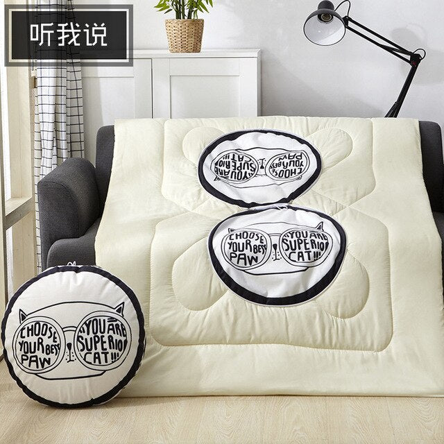 40cm Multifunction Cartoon Cool Cat Plush Round Portable Cushion Blanket Air Conditioning Quilt Throw Pillows for Car Sofa - Korvel