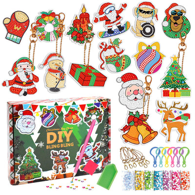 Christmas Diamond Painting Keychain 5D DIY Hanging Diamond Art Kits Diamond Ornaments for Kids Christmas Crafts Family Decor - Korvel