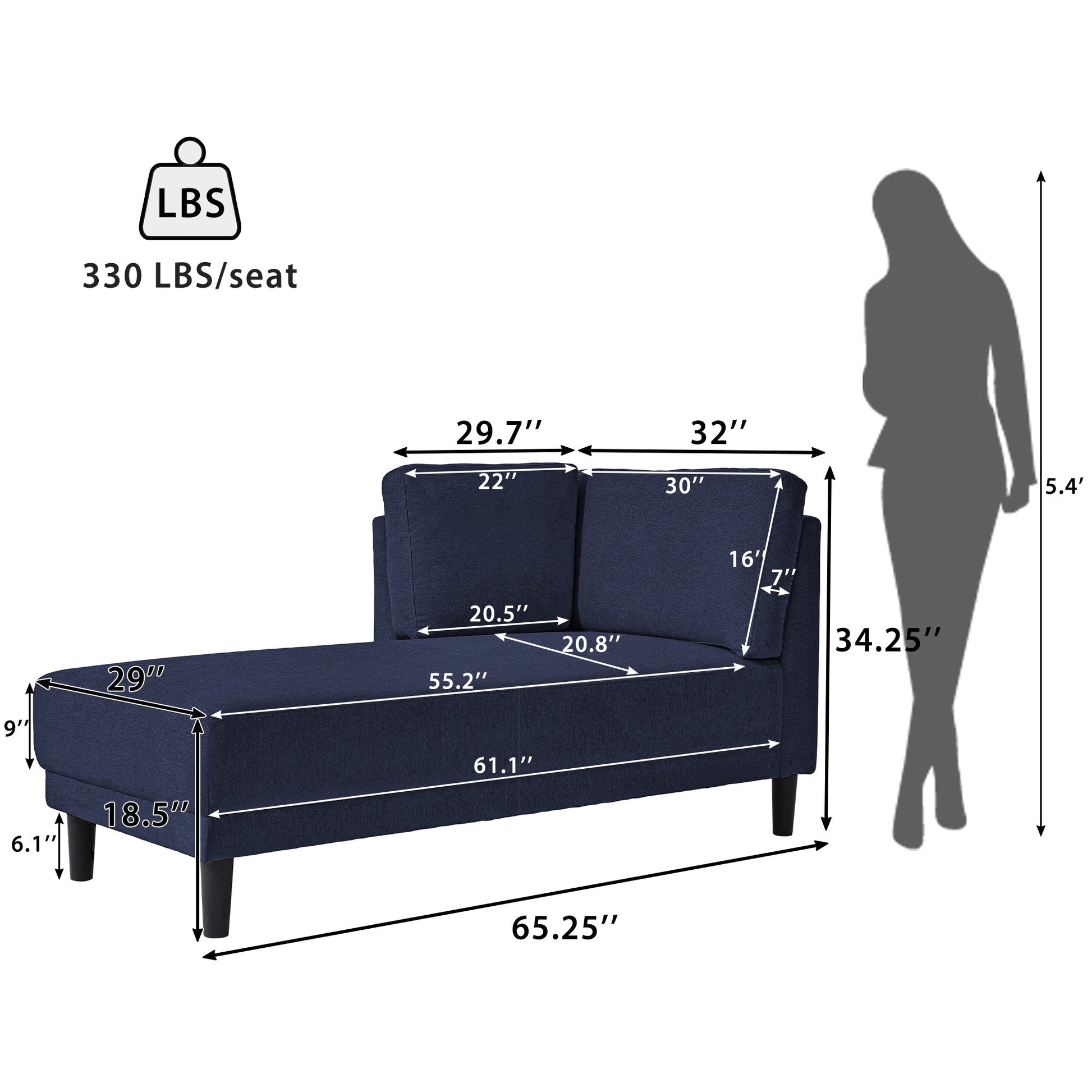 65" Mid-Century Modern Linen Fabric Corner Lounge Chair, Upholstered Indoor Chaise Lounge Solid Wood Sofa Bed for Bedroom - Korvel