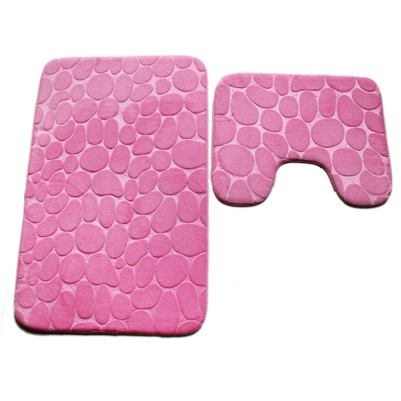 Embossed Stone Two-Piece Bathroom Toilet Floor Mat PVC Non-Slip Absorbent Carpet Door Mat - Korvel