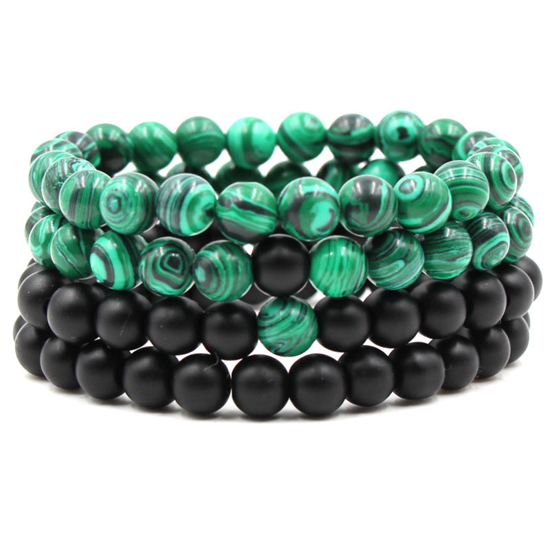 8mm matte black frosted stone malachite couple bracelet - Korvel