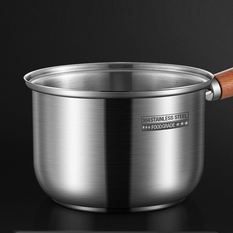304 stainless steel milk pot, instant noodle pot, household wooden handle dormitory small soup pot, milk heating baby food pot - Korvel