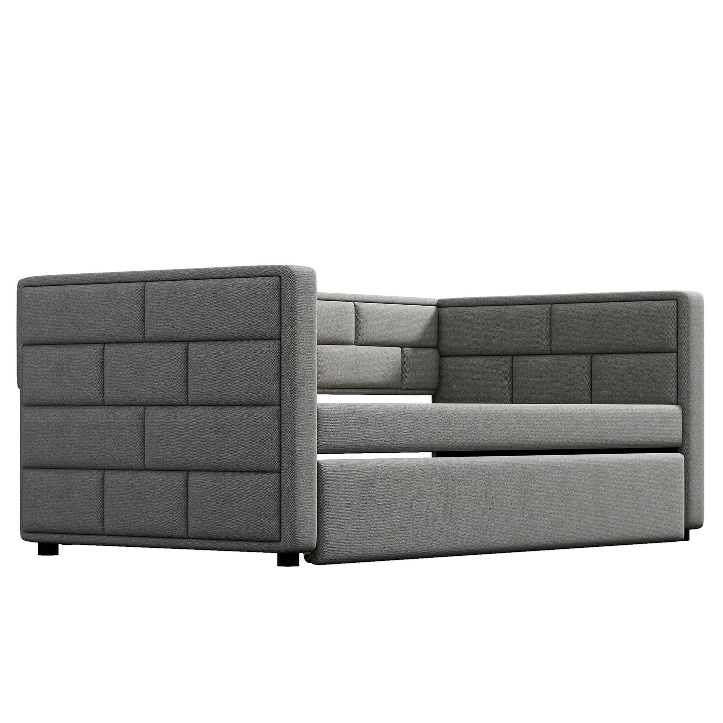 Twin Size Daybed with Trundle  Upholstered Daybed with Padded Back  Gray - Korvel