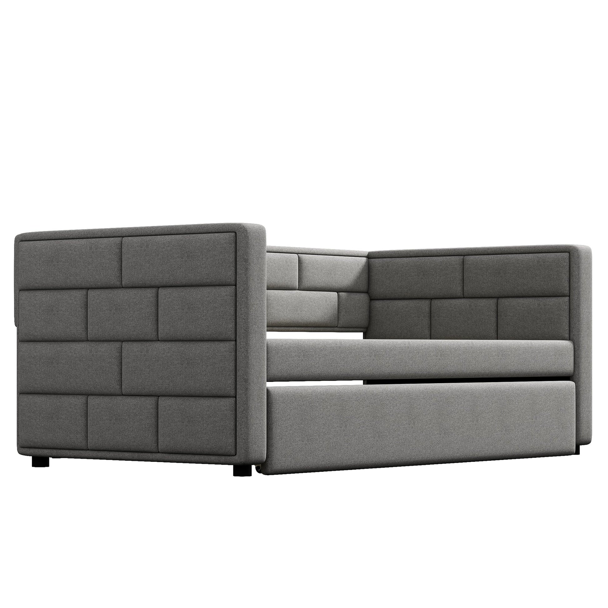 Twin Size Daybed with Trundle  Upholstered Daybed with Padded Back  Gray - Korvel