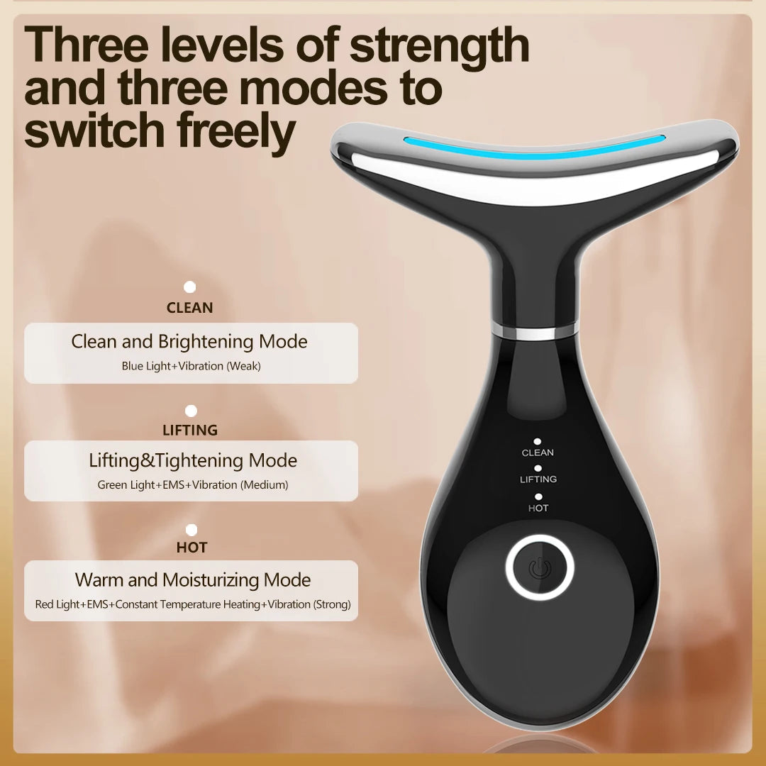 EMS Neck & Face Lifting Machine Skin Tightening Massager 3 Color LED Photon Facial Wrinkle Remover Newest Neck Beauty Device - Korvel