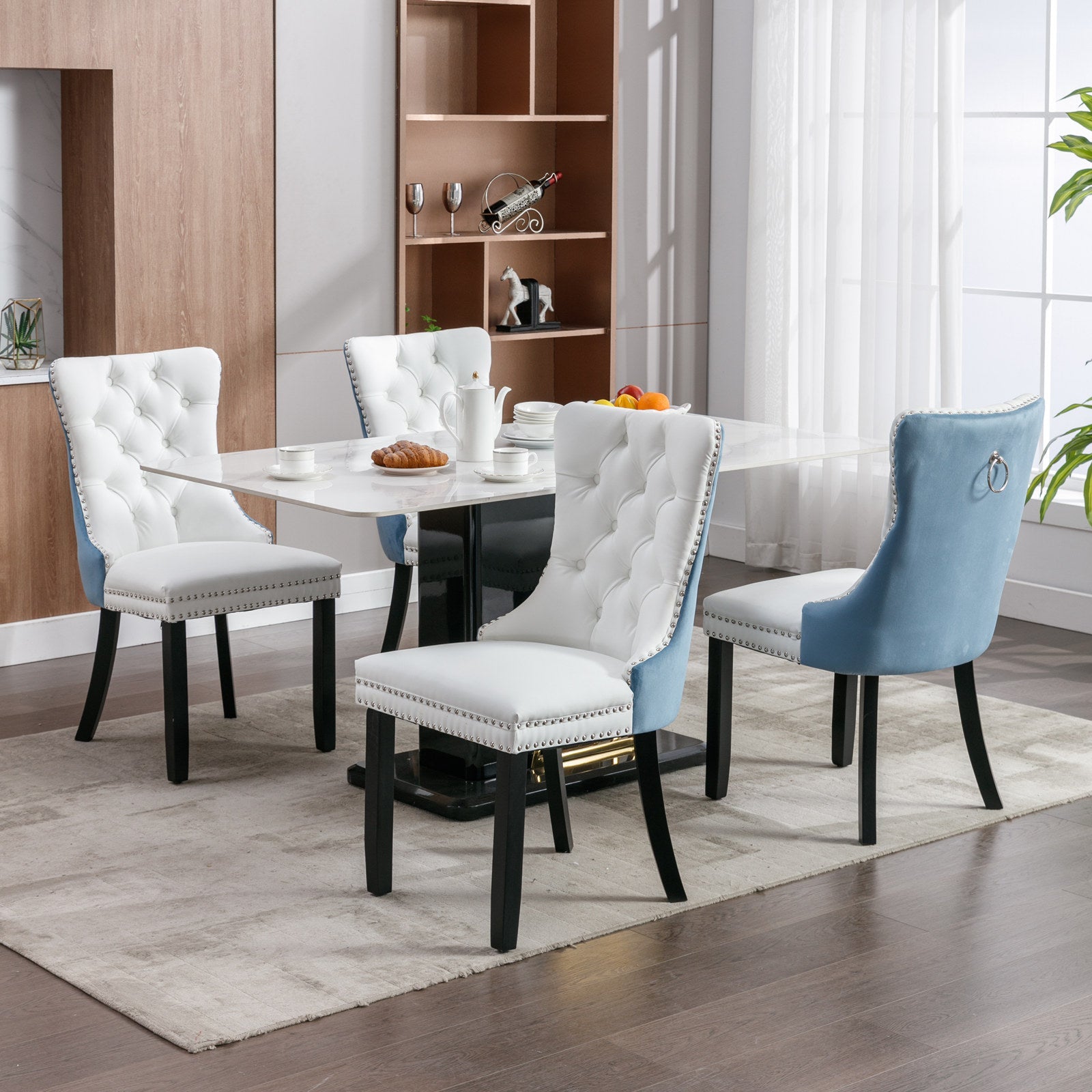 A&A Furniture Nikki Collection Modern High-end Tufted Solid Wood Contemporary PU 2-Pcs Set White+Light Blue - Korvel