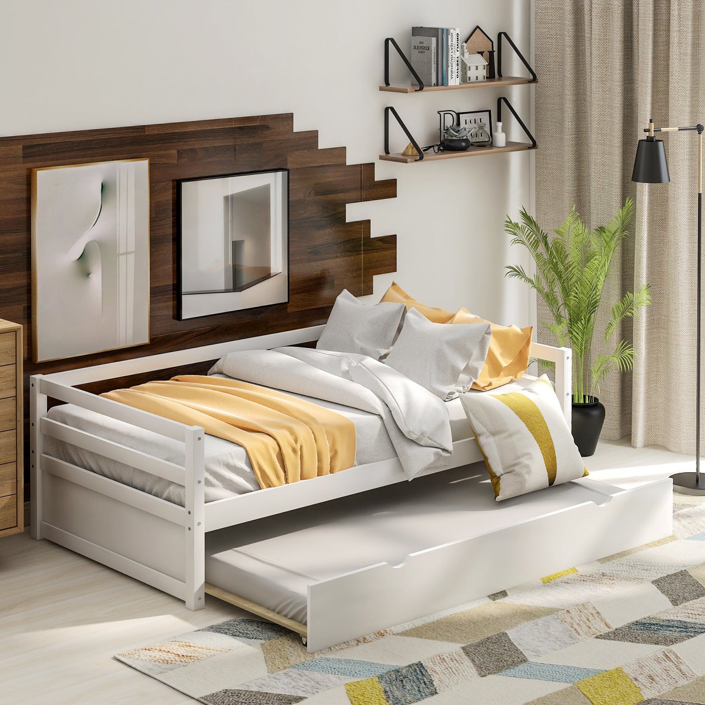 Daybed with Trundle Frame Set Twin Size White - Korvel