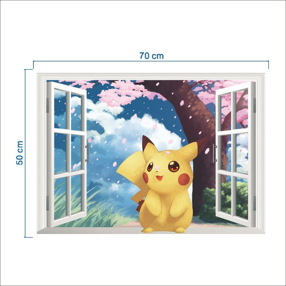 New 3D Pikachu Wall Sticker Pok é mon Wallpaper Self adhesive Cartoon Graffiti Anime Poster Children's Room PVC - Korvel