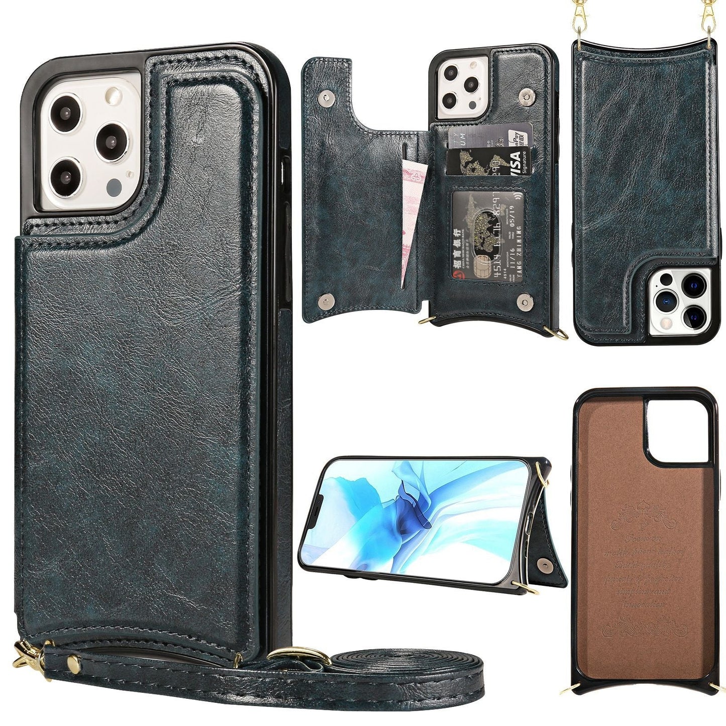 For iPhone 14 phone leather case Crazy Horse Apple 13 phone case Creative max skin insert card protective case - Korvel