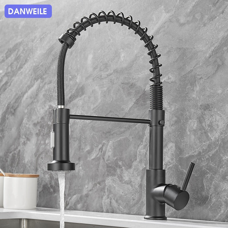 All copper rotatable cold and hot water dual mode sink, kitchen spring faucet - Korvel