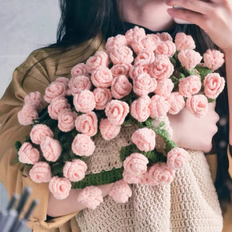 60cm New Creative Rose Bouquet Blanket (Finished), Crocheted Flower Bouquet Gift for Girlfriend - Korvel