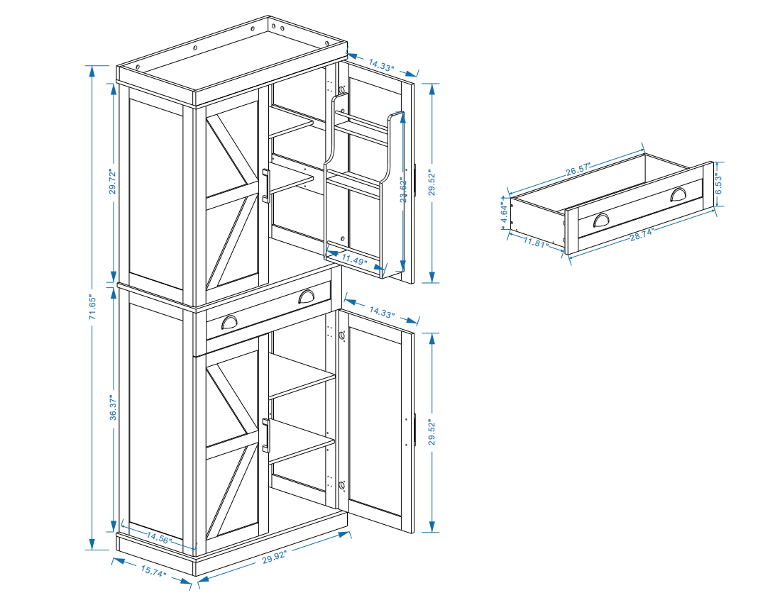 Elegant 71" Kitchen Pantry Storage Cabinet with Adjustable Shelves