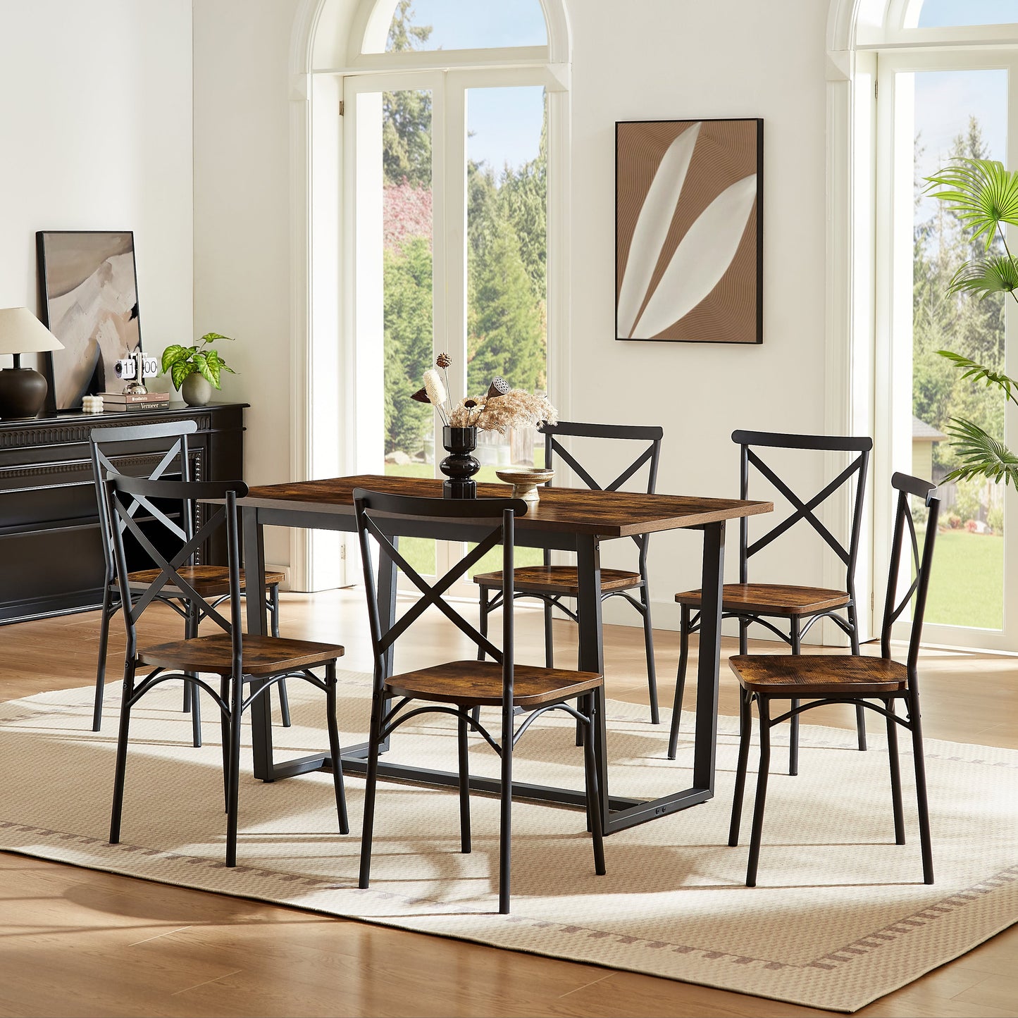 7 Pieces Dining Set 7-Piece Kitchen Table Set Perfect for Kitchen Breakfast Nook Living Room Occasions - Korvel
