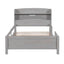 Wood Twin Size Platform Bed with Built-in LED Light  Storage Headboard and Guardrail Antique Grey - Korvel