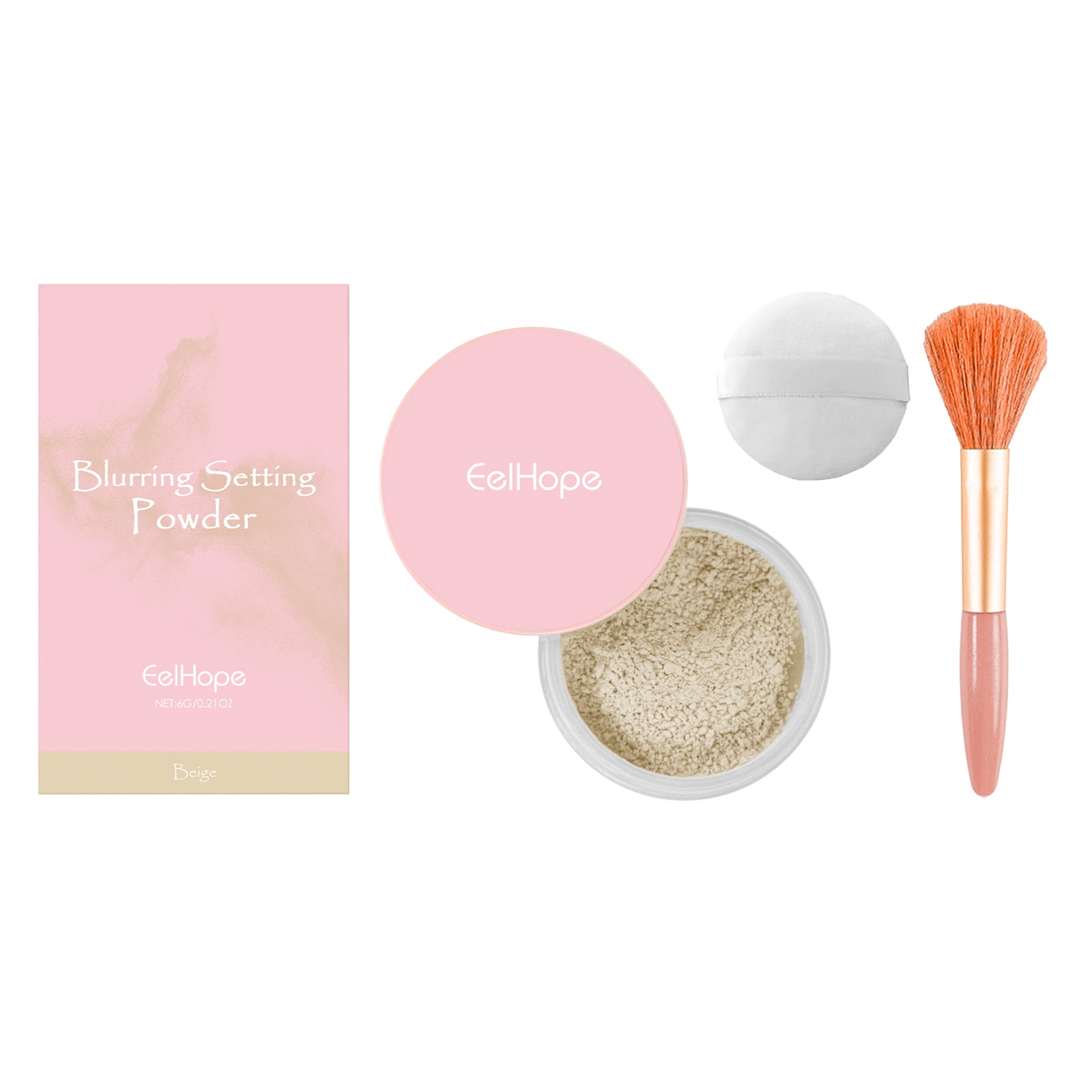 Setting powder with brush， Natural Makeup Light, Delicate Breathable Fit Dry And Wet Dual Use Powder Lasting Makeup - Korvel