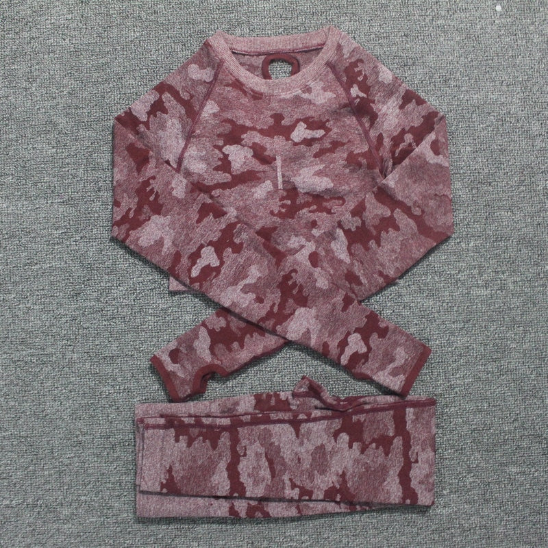 Ensemble de yoga camouflage pour femmes 2PCS - Vêtements de sport premium