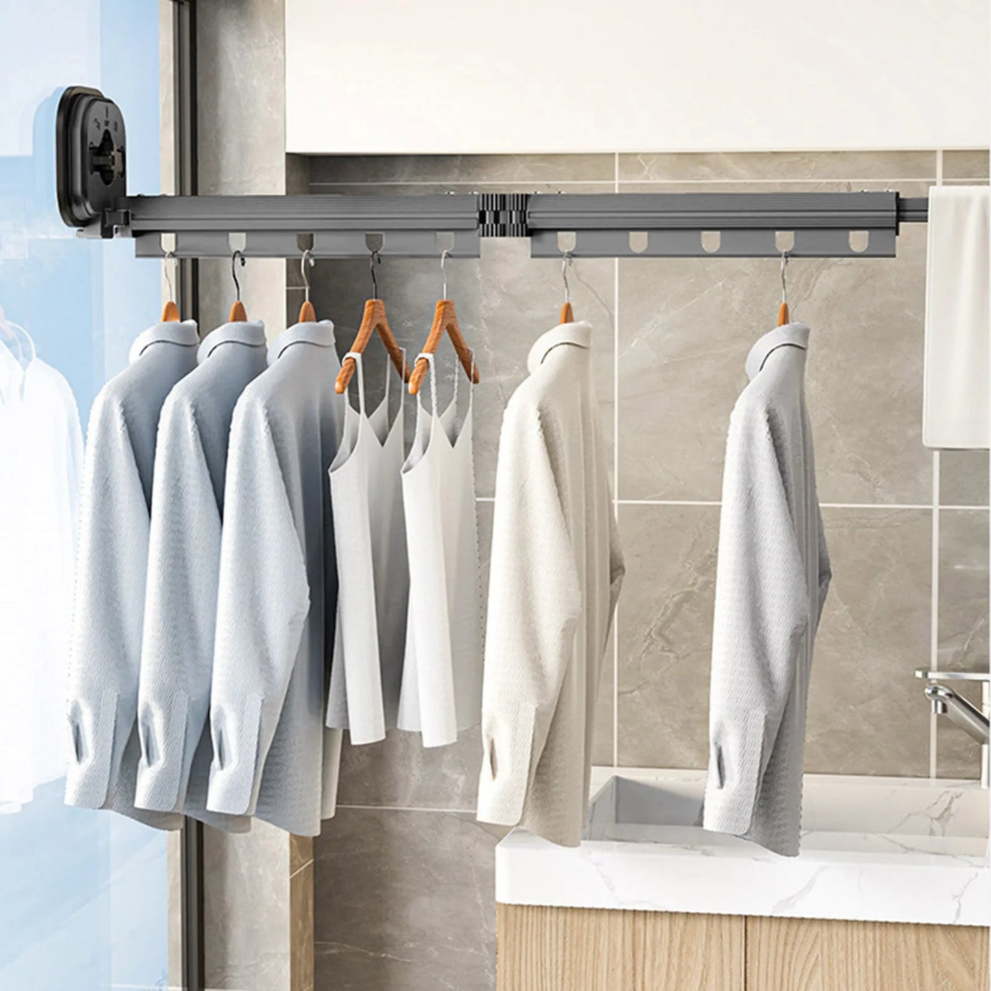 Multifunctional Retractable Fold Away Clothes Drying Hanger Space-Saving Bathrooms Usage - Korvel