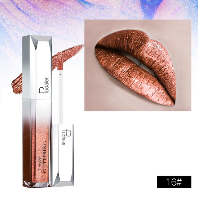 Pudaier Metallic Glitter Shine Lipstick - Long-lasting Liquid Tint