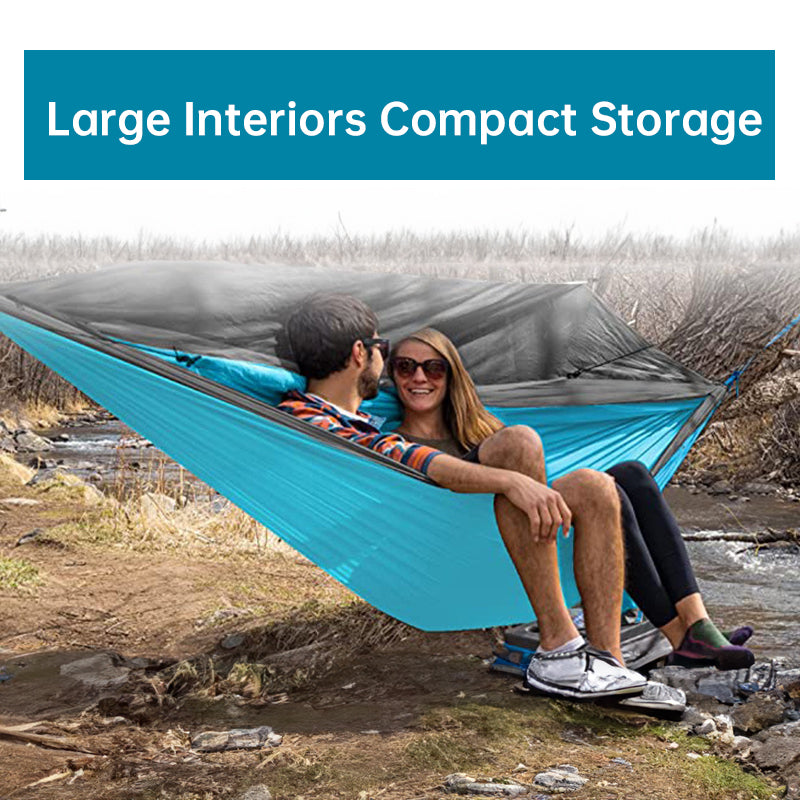 Light double nylon camping hammock with straps. Great for trips, beach, yard & garden. - Korvel