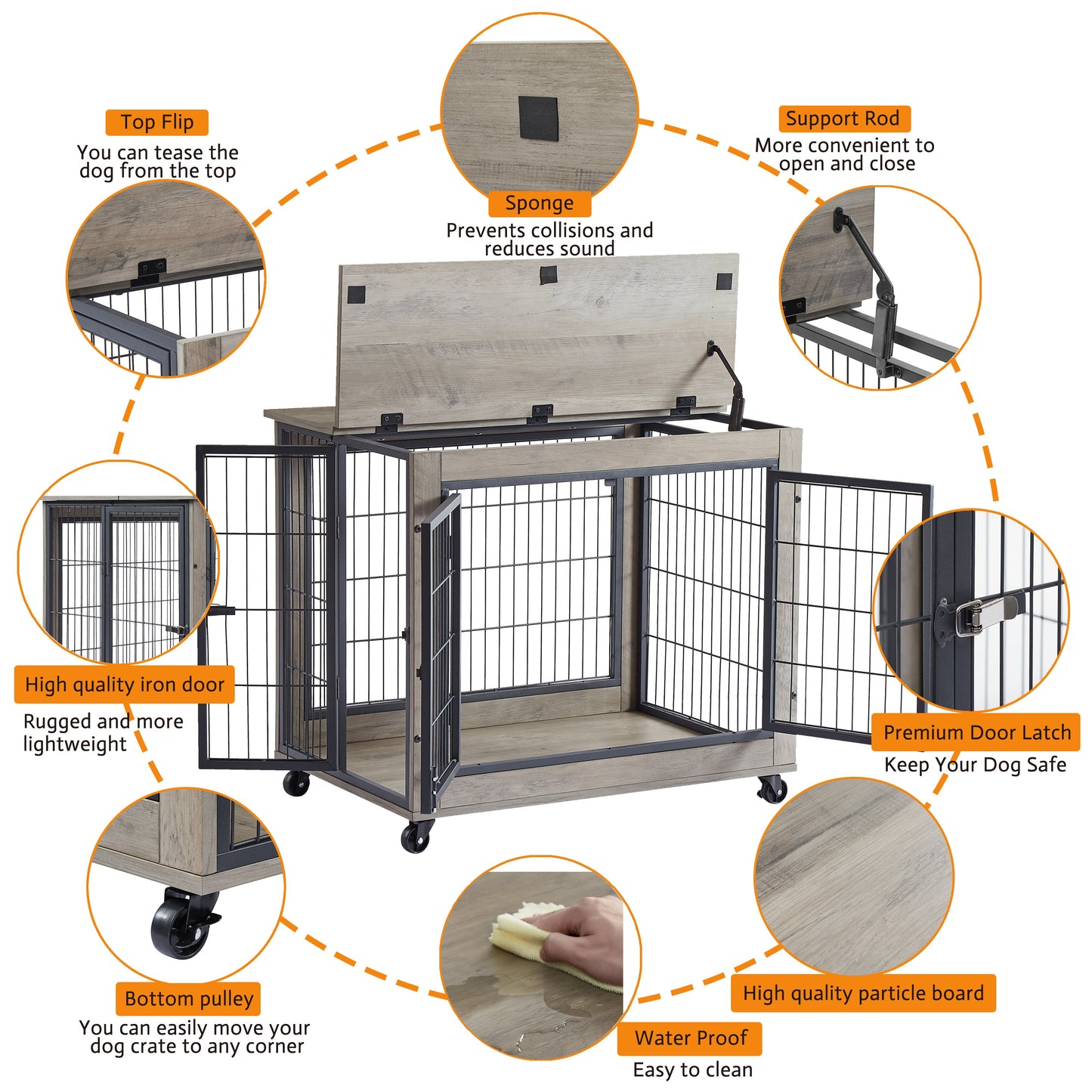 Elegant Grey Furniture Dog Cage Crate with Double Doors