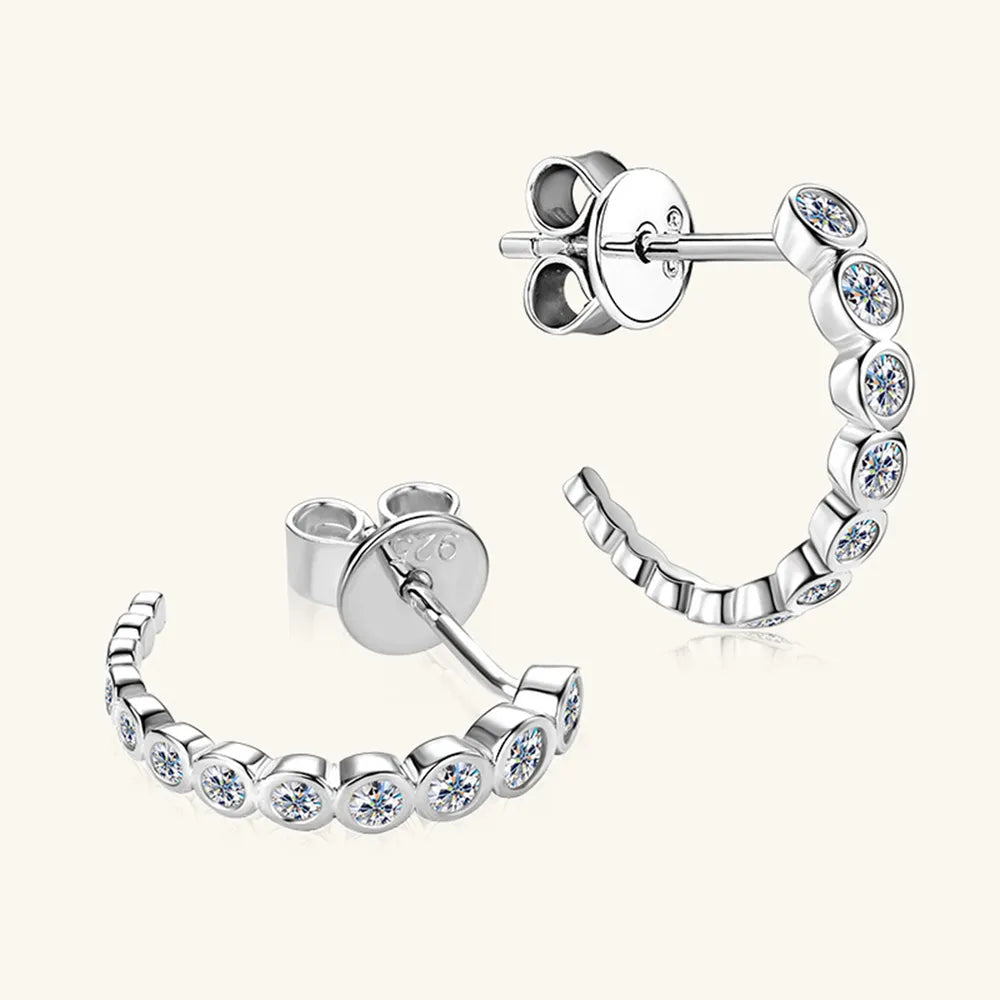 Inlaid Moissanite 925 Sterling Silver C-Hoop Earrings - Korvel