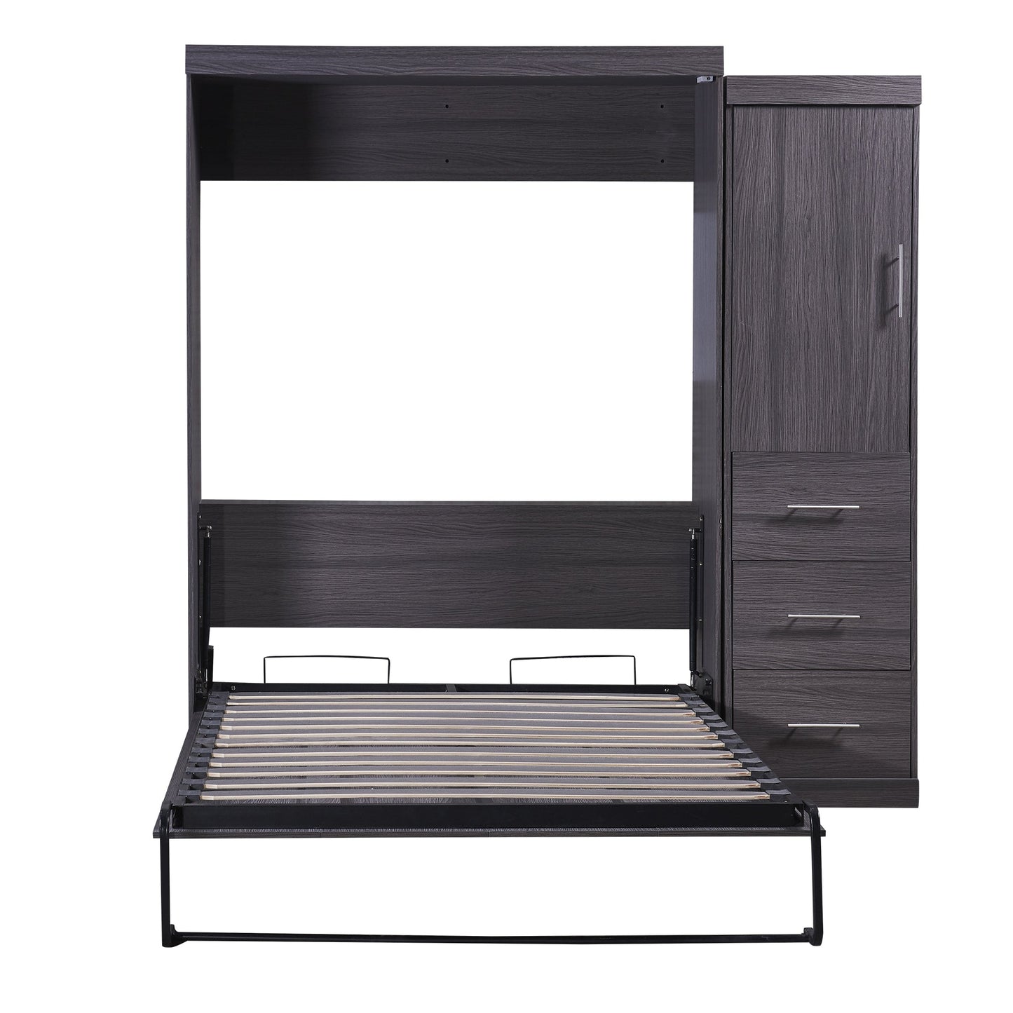 Full Size Gray Murphy Bed with Wardrobe and Drawers