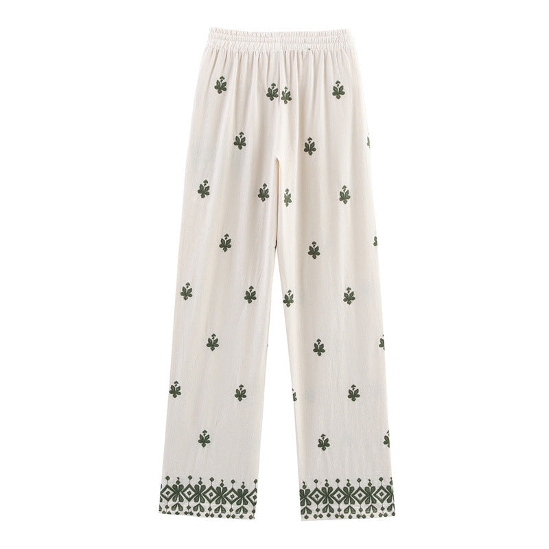 Elastic Waist Tied Embroidered Wide Leg Pants for WomenStyle Fashion Casual - Korvel