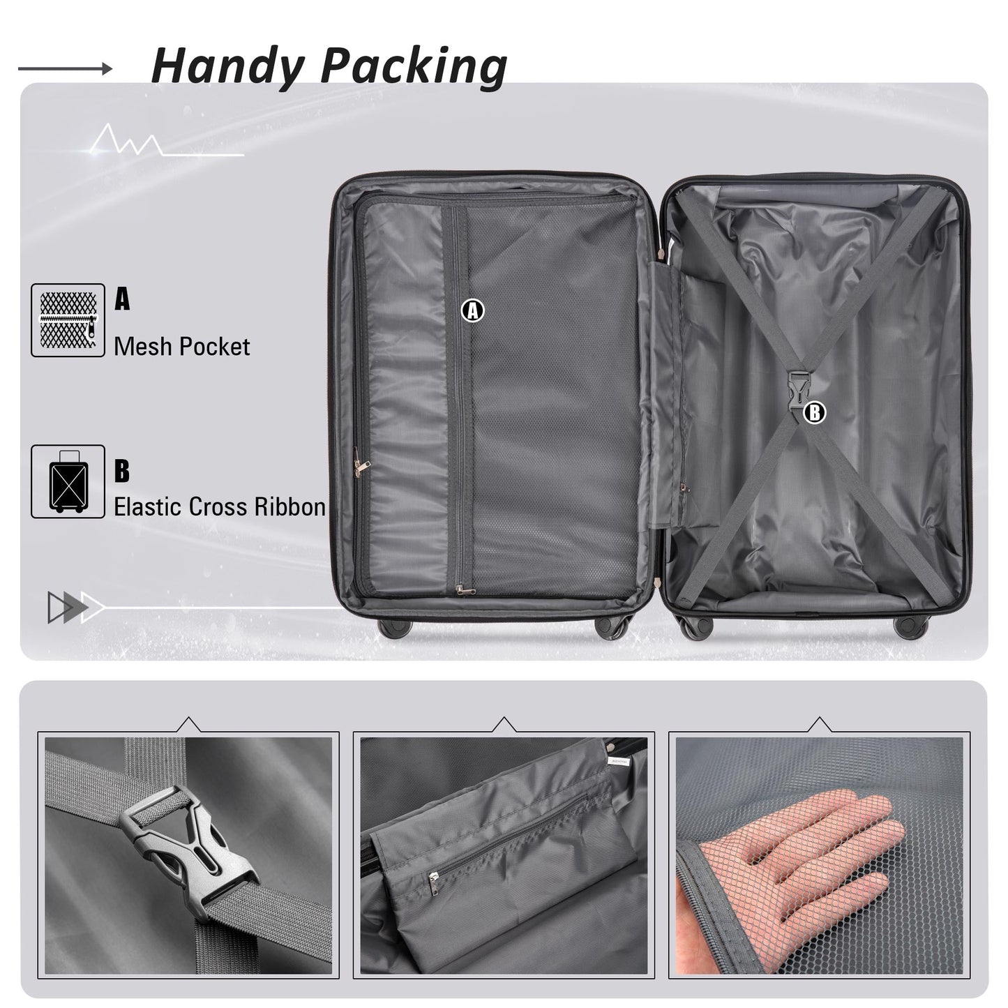 Expanable Spinner Wheel 2 Piece Luggage Set ABS Lightweight Suitcase with TSA Lock 20inch+24inch Purple + Plastic - Korvel