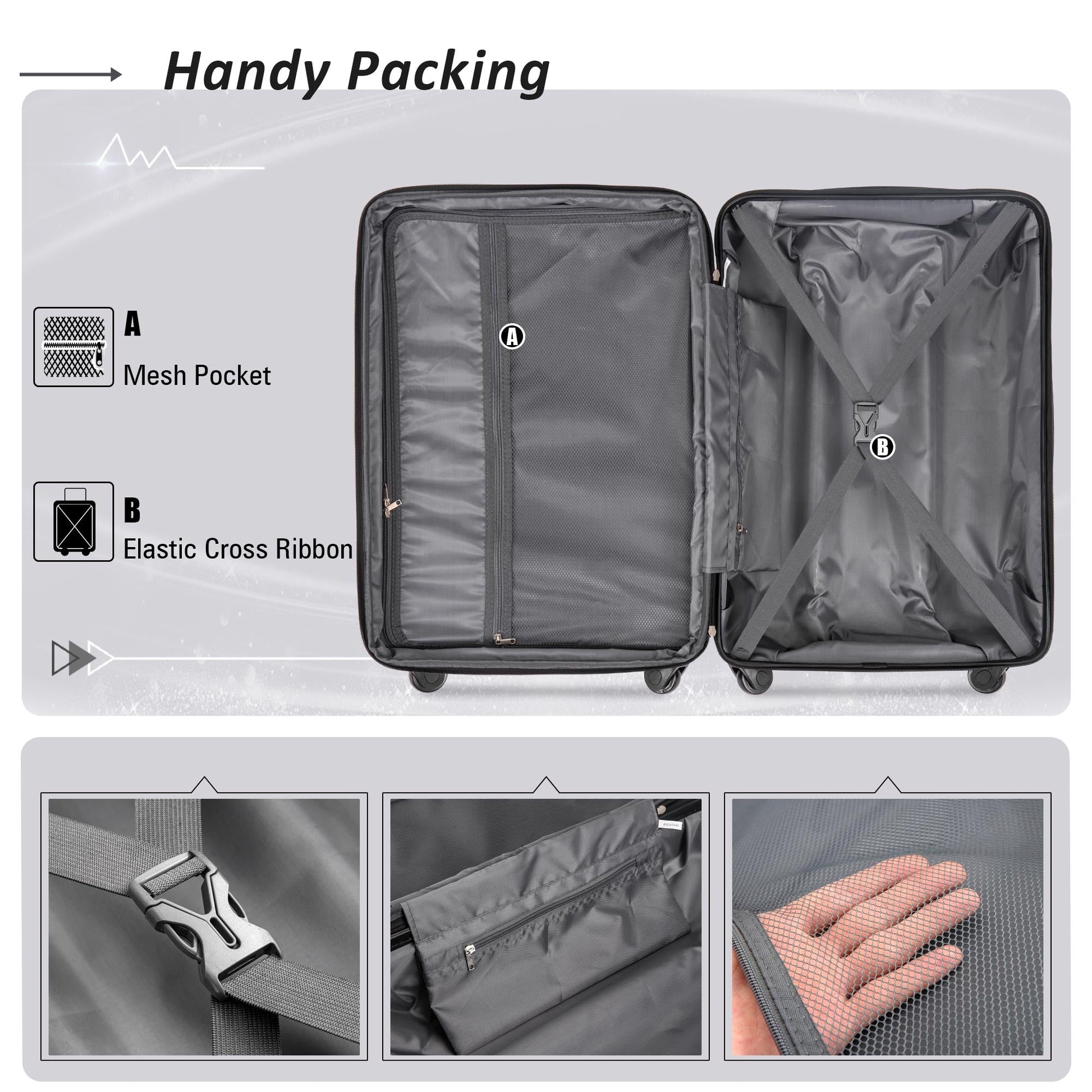 Expanable Spinner Wheel 2 Piece Luggage Set ABS Lightweight Suitcase with TSA Lock 20inch+24inch Purple + Plastic - Korvel