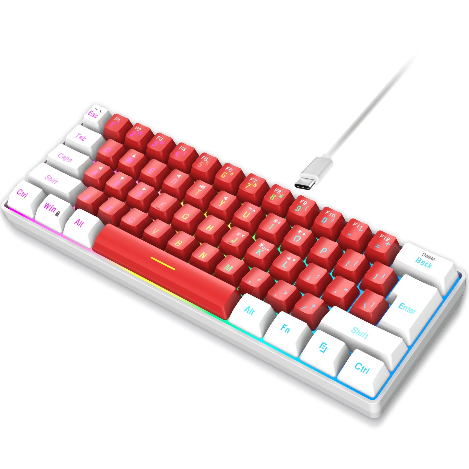 61 key keyboard with split lines, mini minimalist keyboard, compact dual color color RGB luminous film keyboard - Korvel