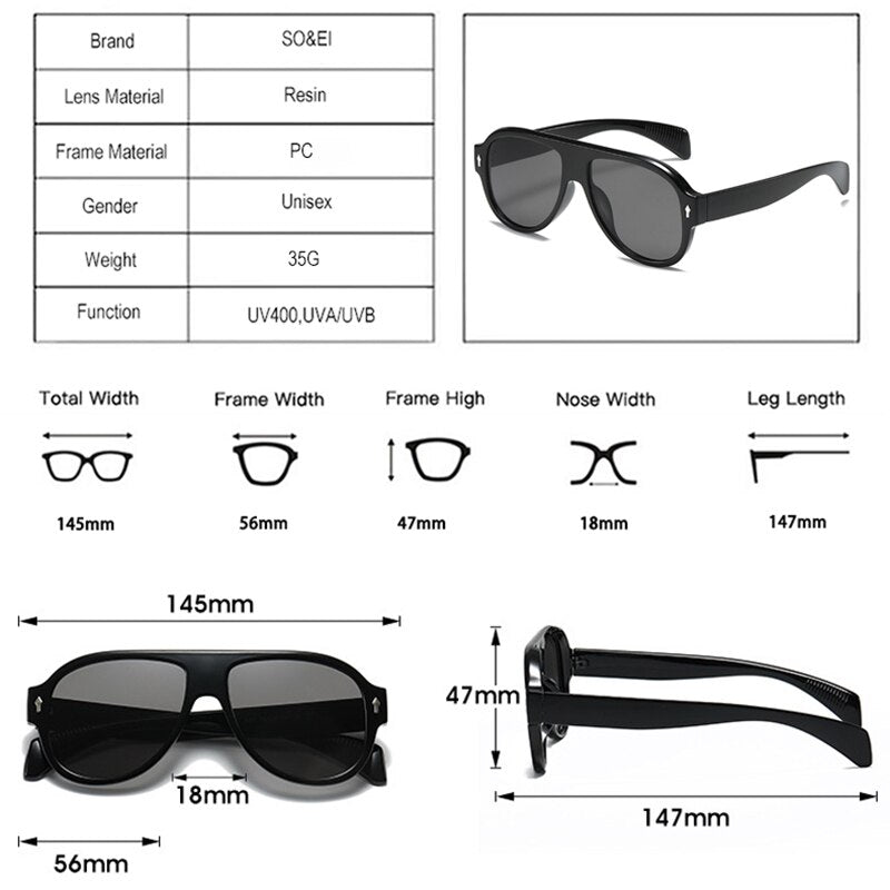 Retro Punk Men Pilot Sunglasses Fashion Rivets Decoration Gradient Eyewear Shades UV400 Women Trending Purple Sun Glasses - Korvel