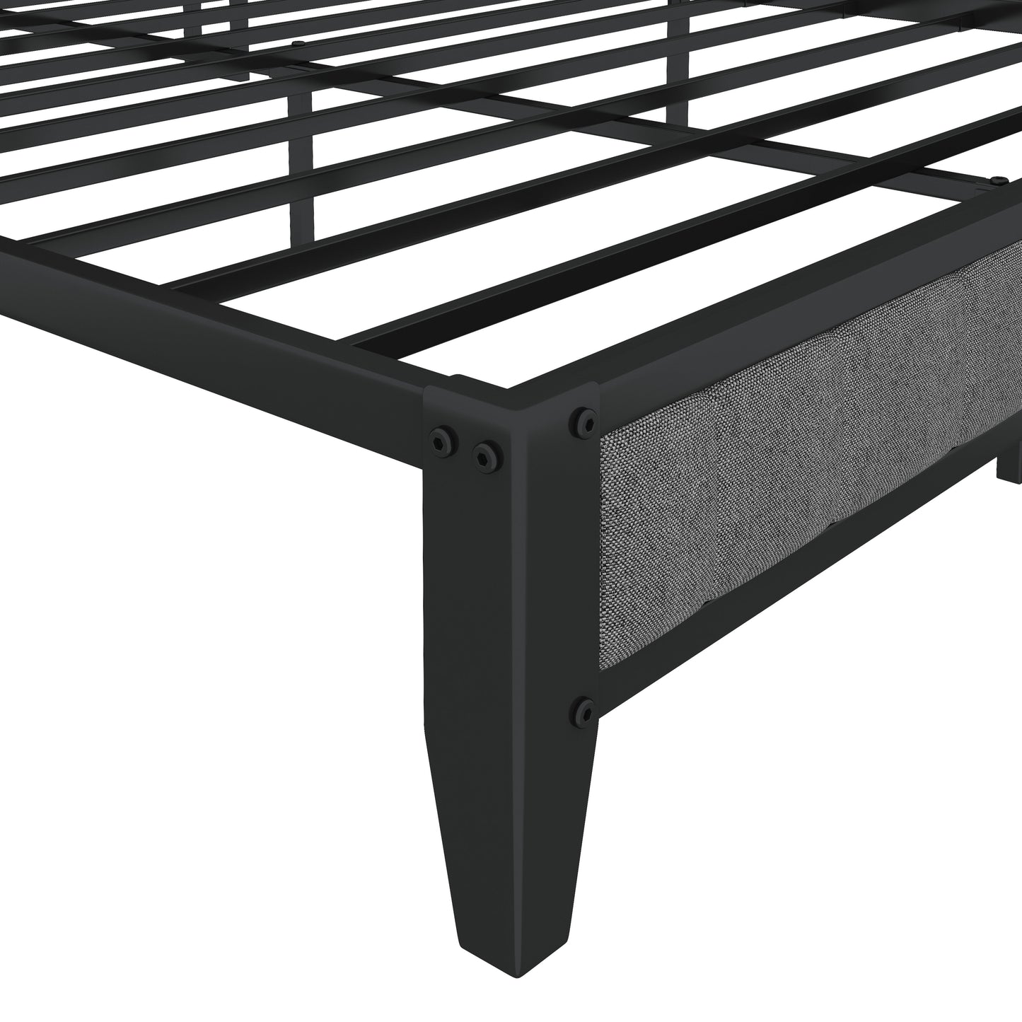 Full Size Bed Frame with Charging Station, Upholstered Headboard, Metal Platform, Grey - Korvel