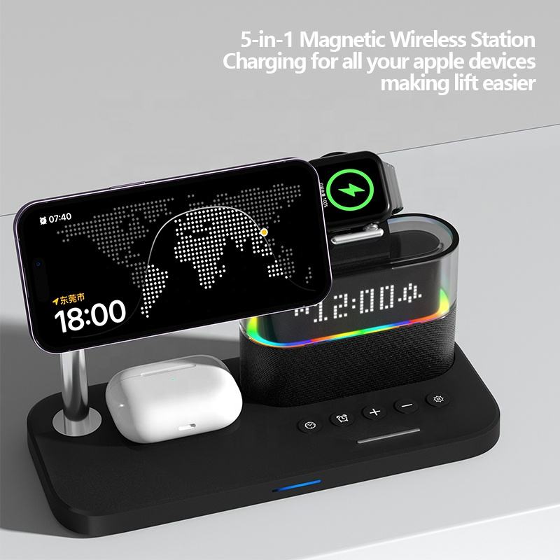 Cargador Inalámbrico Magnético 3 en 1 con Reloj para Dispositivos Apple