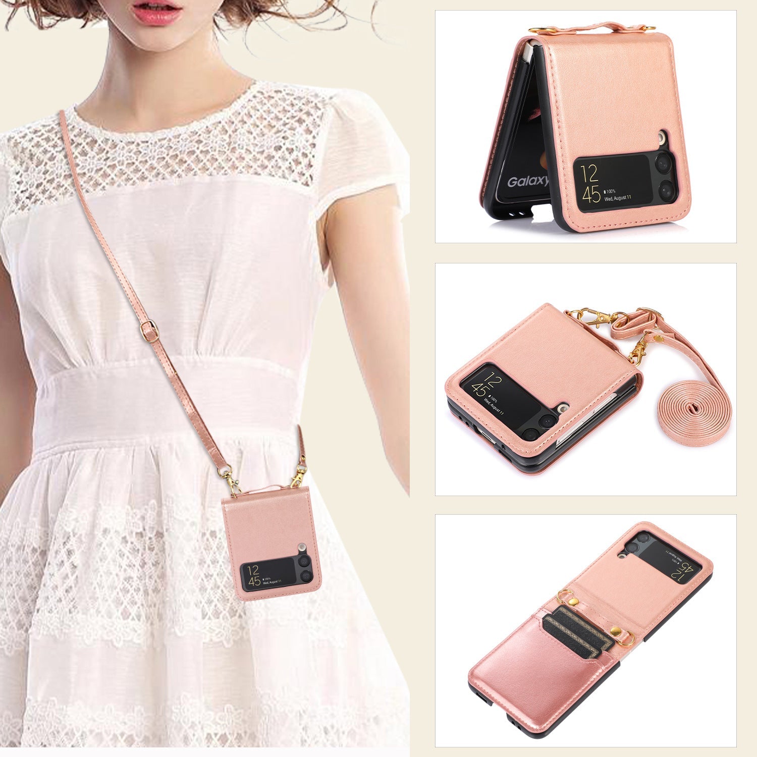 New Samsung Z Flip5 Folding Screen Phone Case with Diagonal Span Galaxy Z Flip4 Card Insertion Protective Cover - Korvel