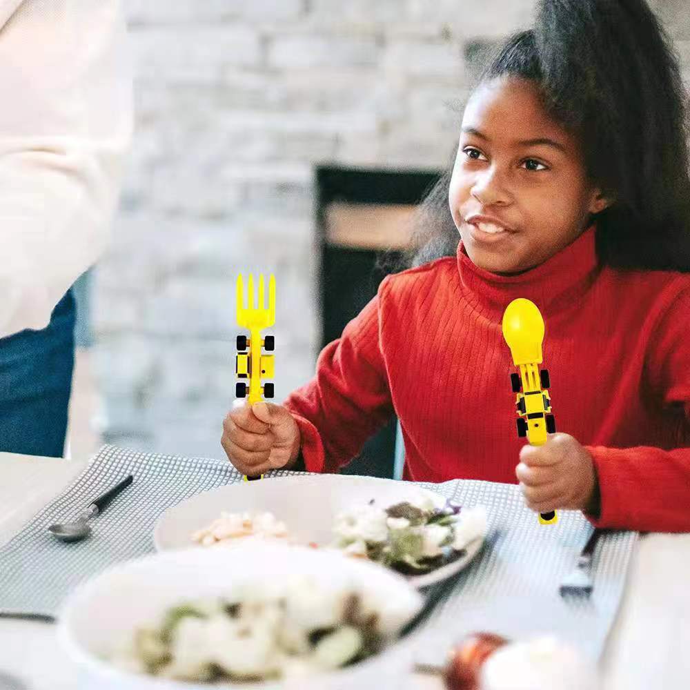 Dinneractive car bulldozer excavator fork shovel dining plate children's tableware three sets - Korvel
