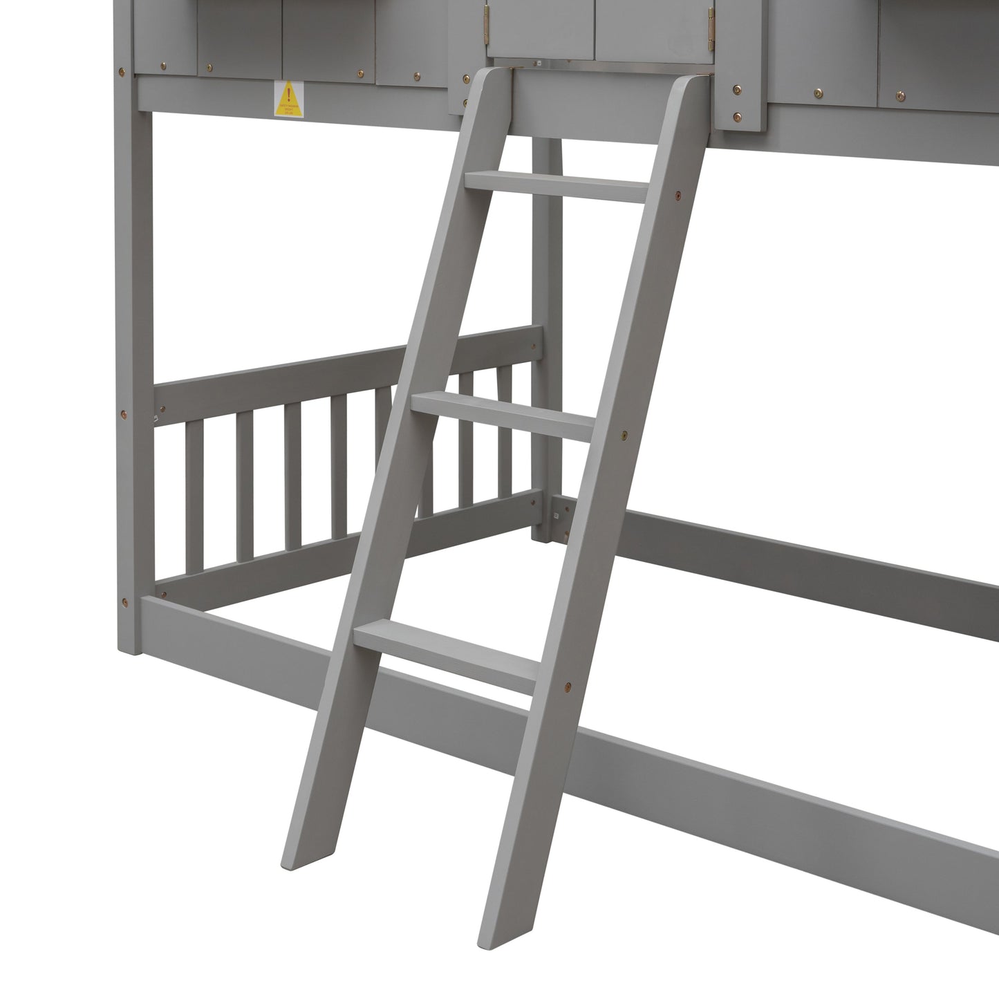 Twin over Twin House Bunk Bed with Roof , Window, Window Box, Door , with Safety Guardrails and Ladder, Grey - Korvel