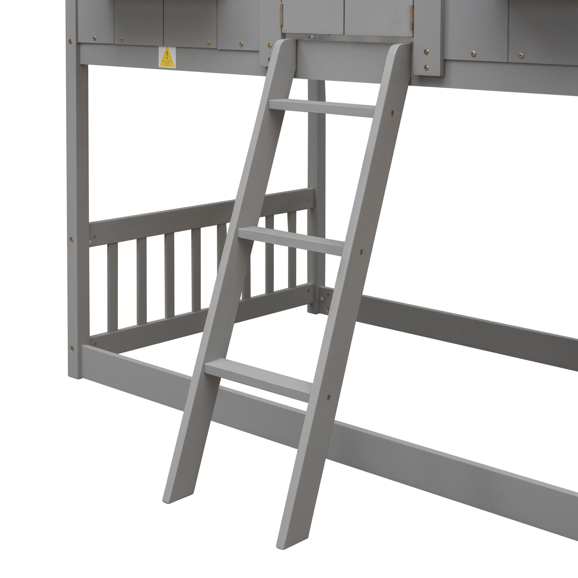 Twin over Twin House Bunk Bed with Roof , Window, Window Box, Door , with Safety Guardrails and Ladder, Grey - Korvel