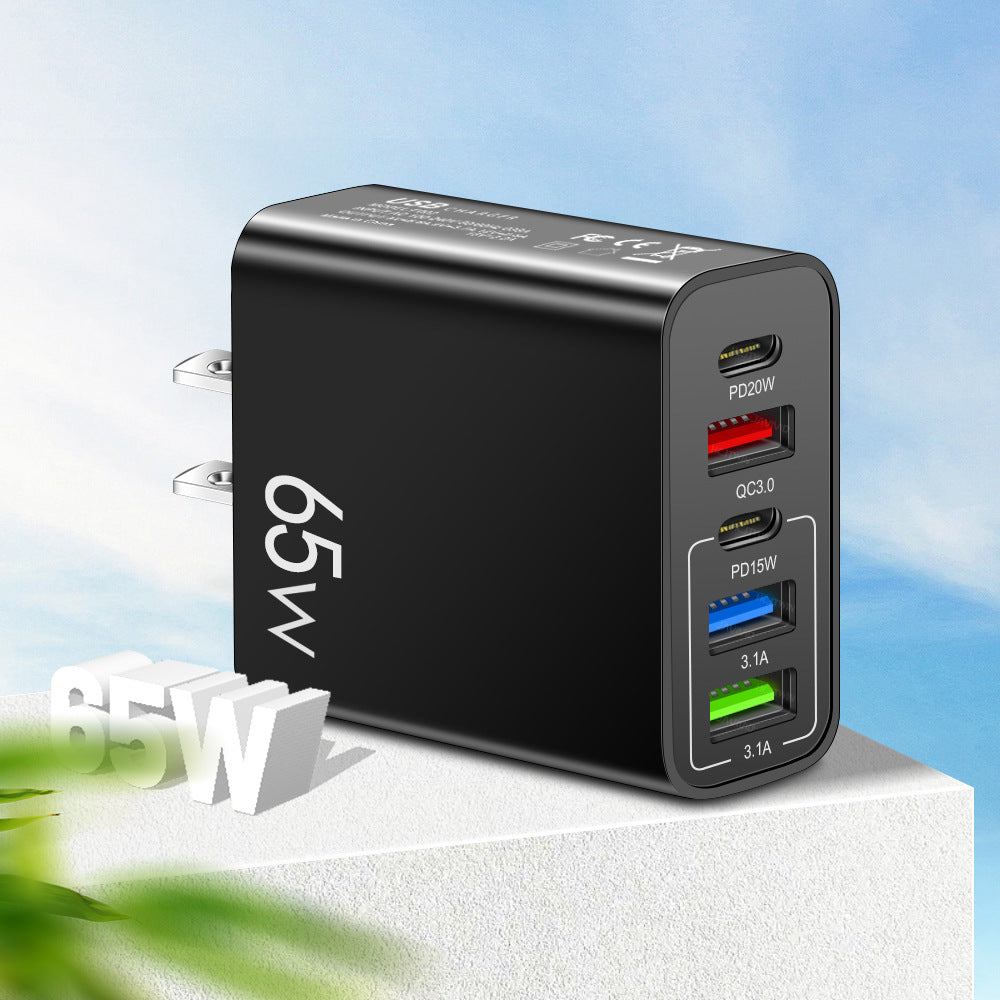 Standard PD65W mobile phone charger 4A type-c PD+3USB multi port European, American, English travel charging head - Korvel