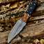 8" Handcrafted Damascus Steel Skinning Knife with Buffalo Horn & Rosewood Handle, Leather Sheath - Korvel