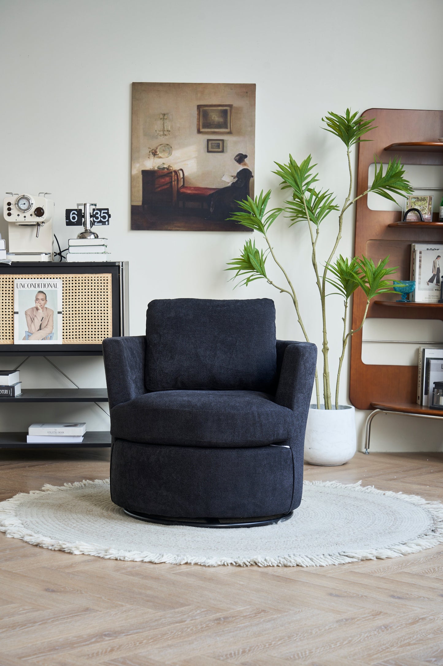 Rotating bucket chair living room comfortable circular sofa chair 360 degree rotating bucket chair armchair (black) - Korvel