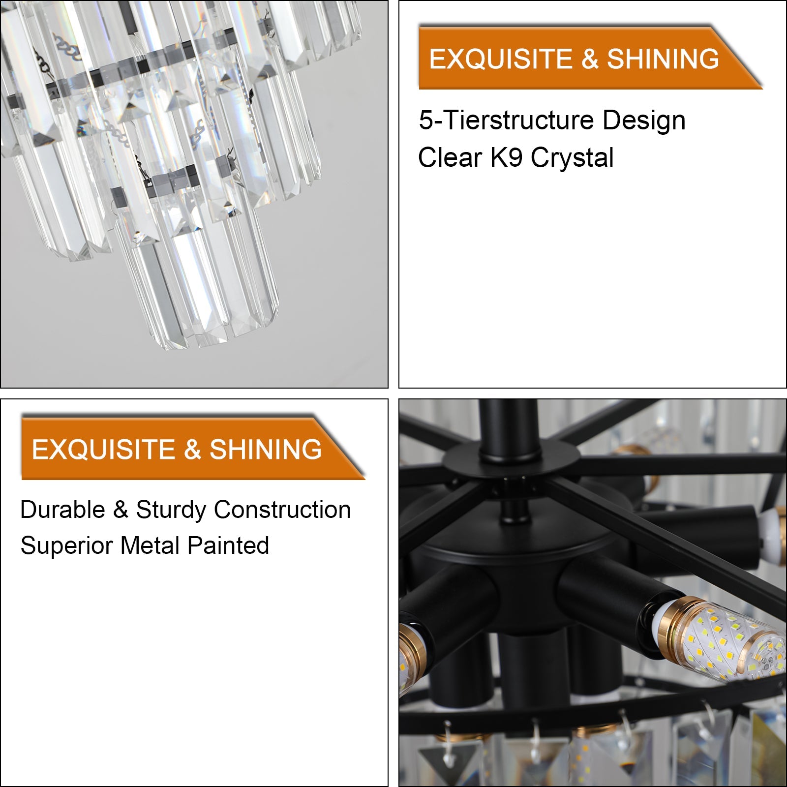 Black large crystal chandelier, modern style chandelier, dining room, living room, bedroom - Korvel