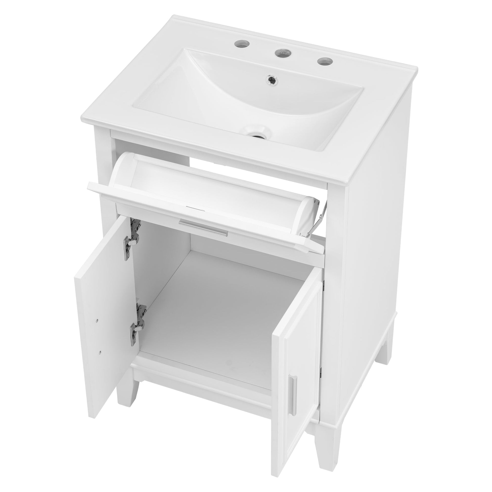 24" Bathroom Vanity with Sink, Bathroom Vanity Cabinet with One Flip Drawer and Doors, Solid Wood and MDF, White - Korvel