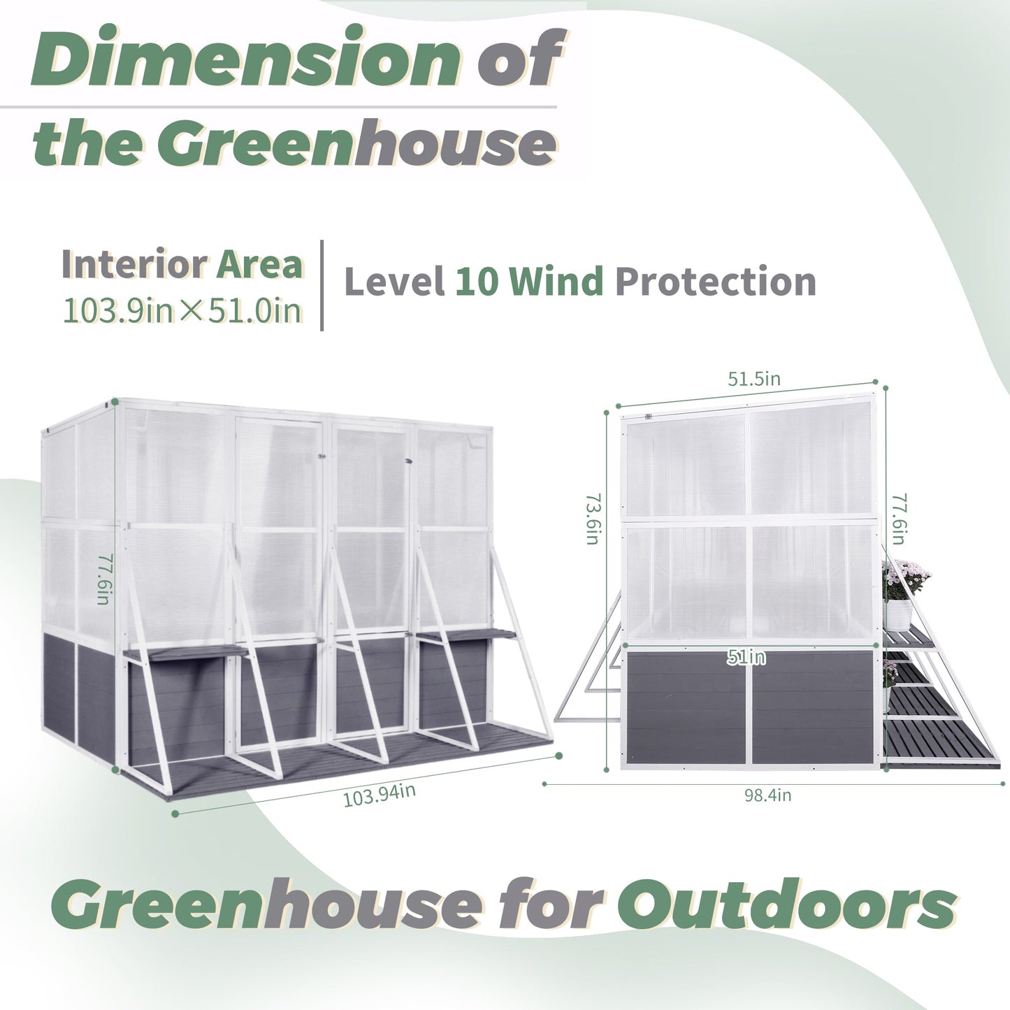Greenhouse Wooden Lean to Greenhouses for Outdoors Heavy Duty Walk in Green House for Outside Winter - Korvel