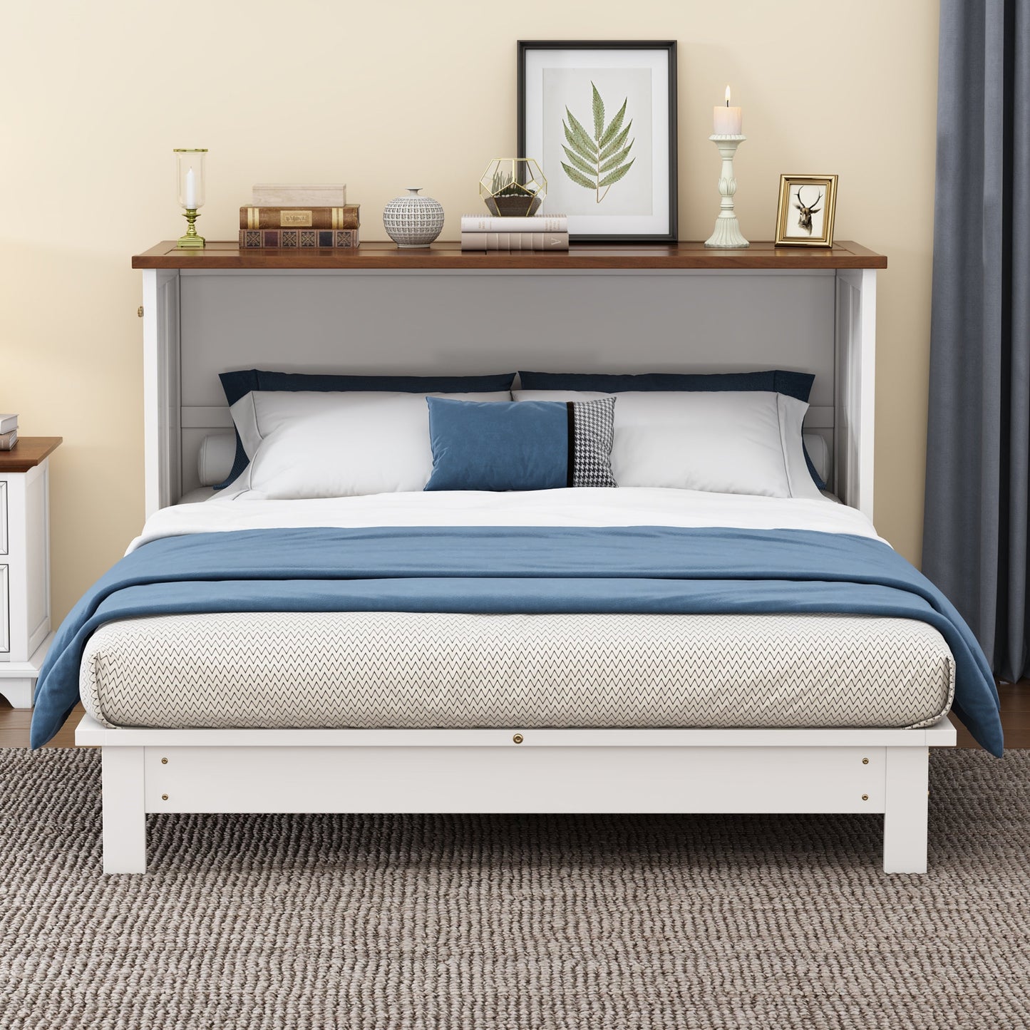 Solid Pine Murphy Bed Chest with Charging Station - Queen
